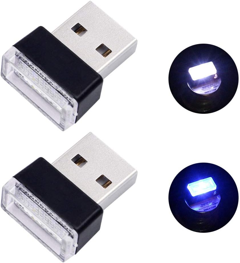 2Pcs Car Mini USB LED Interior Ambient Lamp Automotive Decorative Lighting Atmosphere Night Light Universal