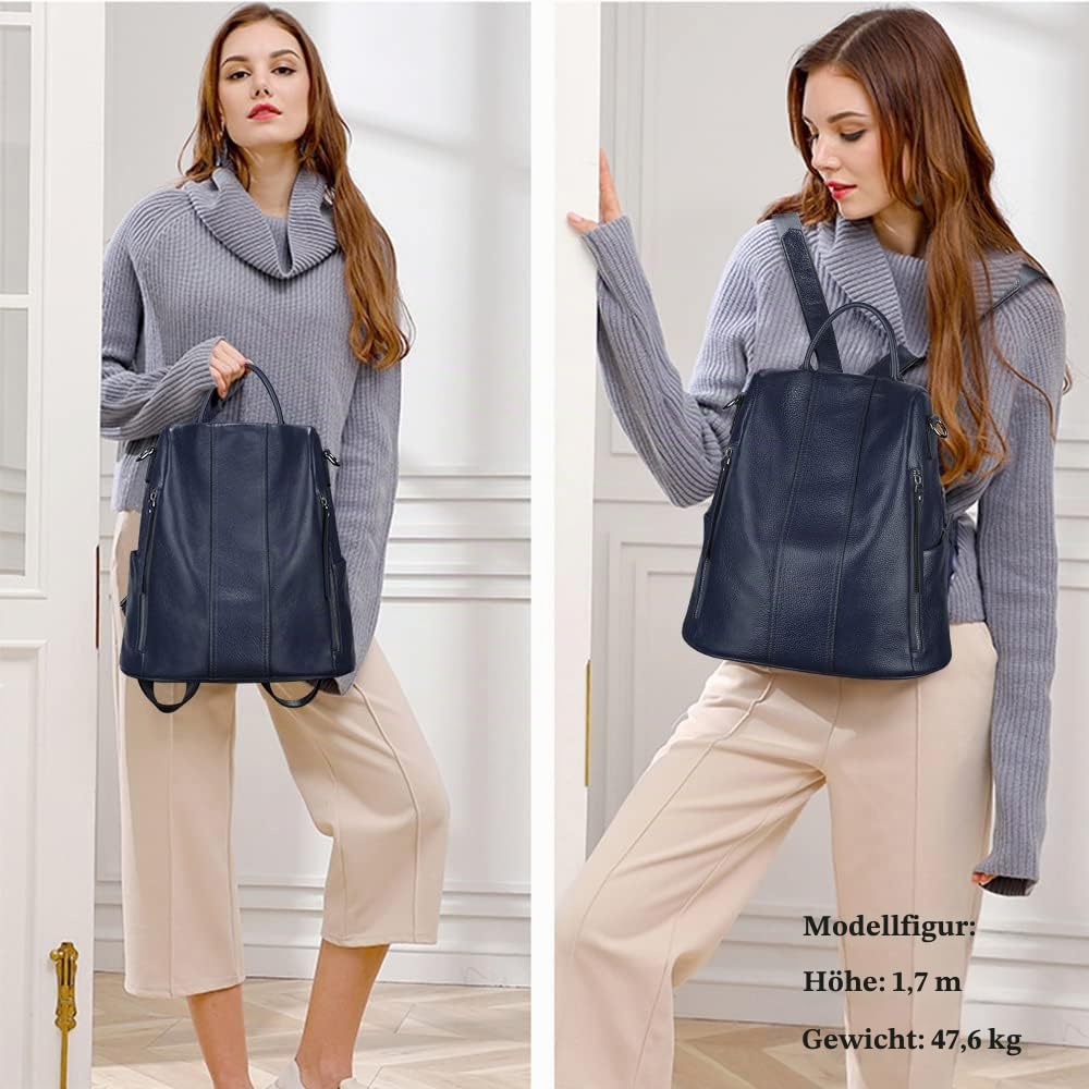 S-ZONE Damen Rucksack Wasserdicht Weiches Echtleder Anti Diebstahl Mode Schultasche Handtasche Casual Daypack Schulranzen Schultaschen Schulrucksäcke für Arbeit