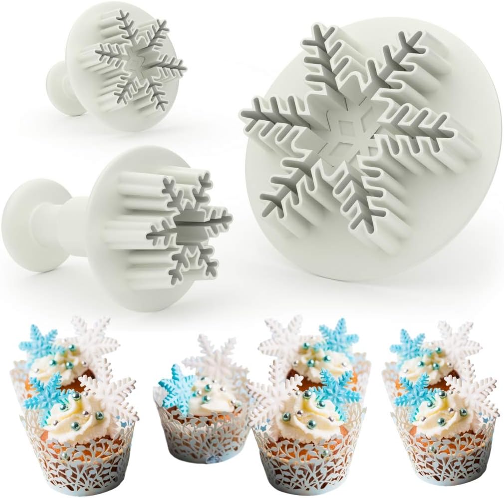 Ambari's Snowflake Cookie Cutter Set - Cake Decorating Mold Fondant Plunger Tool, Christmas Cutters Stamp Shaped as Snowflakes, Holiday Cookie Molds Stamps, Frozen Cake Candy & Cupcake Decorations