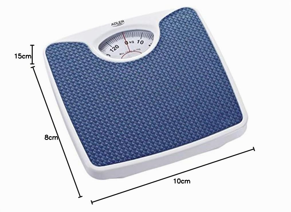 Adler AD8151B Báscula de Baño Mecánica, Profesional, 130 Kg, Gran precisión, Superficie Antideslizante, Fácil de usar, Azul, sin Pilas