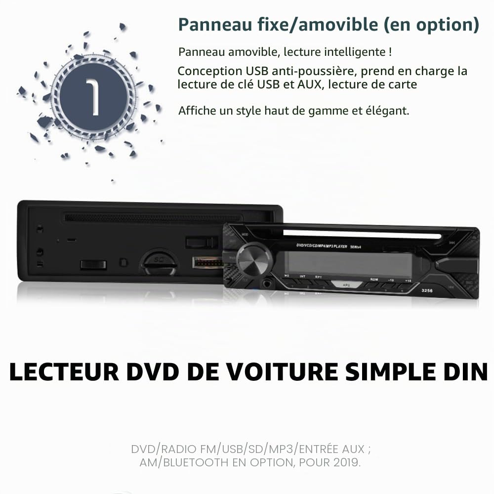 Autoradio Panneau détachable stéréo 1 DIN 12V Radio FM MP3 MP3 Bluetooth CD VCD Récepteur multimédia pour Voiture USB USB