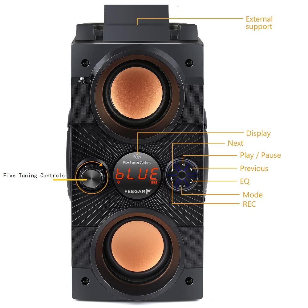 Feegar Dance Altoparlante Bluetooth Portatile Senza Fili 30m Doppio Subwoofer Stereo Ricco Supporta Radio FM Lettore MP3 AUX EQ 30W Boombox
