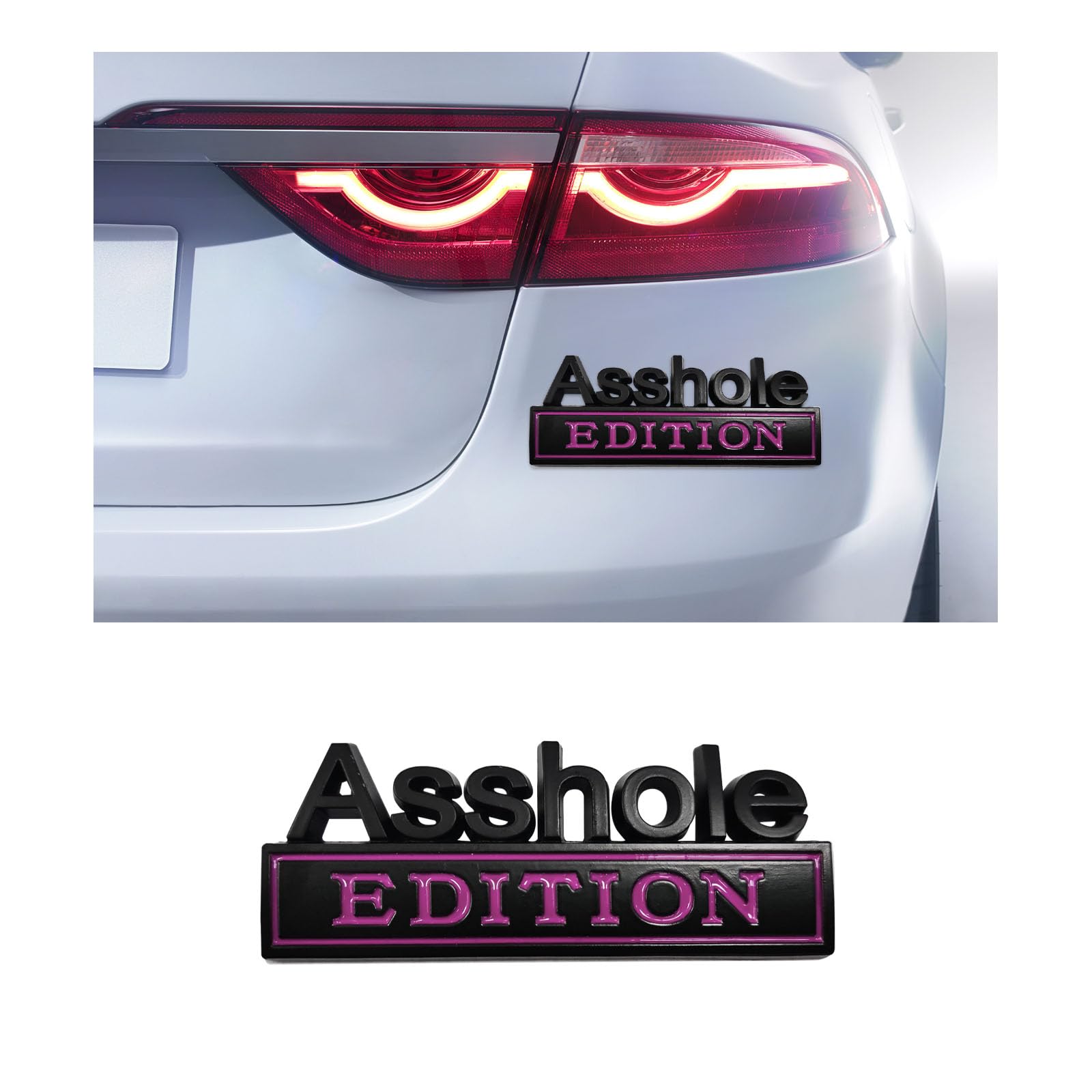 Augeny Asshole Edition Emblem Car Decal, 3D Metal Auto Front Hood Letter Badge with Strong Adhesive, Universal Fender Badge Decal Sticker, Vehicle Exterior Decor Accessories (Black &amp; Purple)