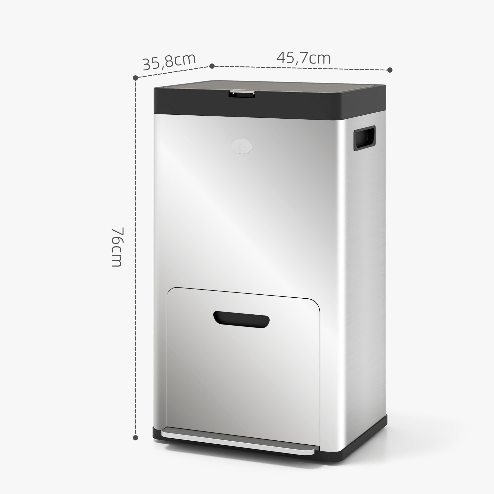 HOMCOM Poubelle de Cuisine Tri Sélectif 56L Acier INOX 410 Argent | Roulettes Recyclage, 3 Compartiments, Fermeture Douce, Pédale Large, Anti-Odeurs