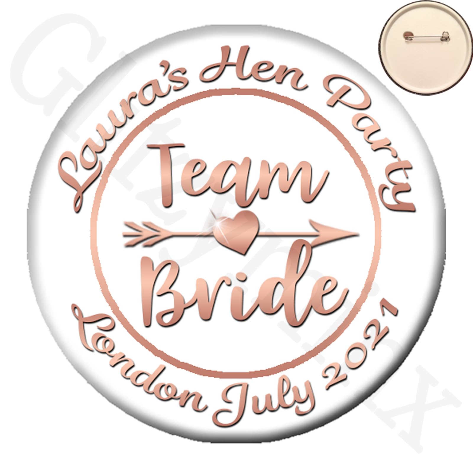 The Retouch Oasis * Personalised ROSE GOLD TEAM BRIDE Photo PIN BADGE Button Hen Party Night -58mm