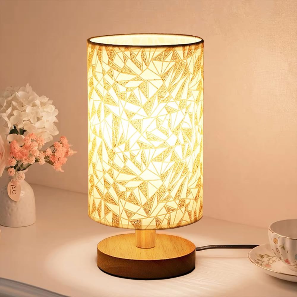 DBKMPZ Small Table Lamp,Wooden Bedside Lamp Simple Bedroom Lamp Linen
