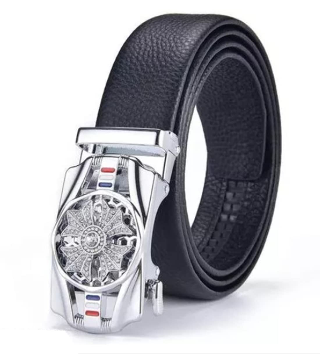 sunshopping Men’s Formal & Causal Adjustable buckle to any place of the belt PU Leather Black Belt (YTP-1-BL-GLD)-picture-10