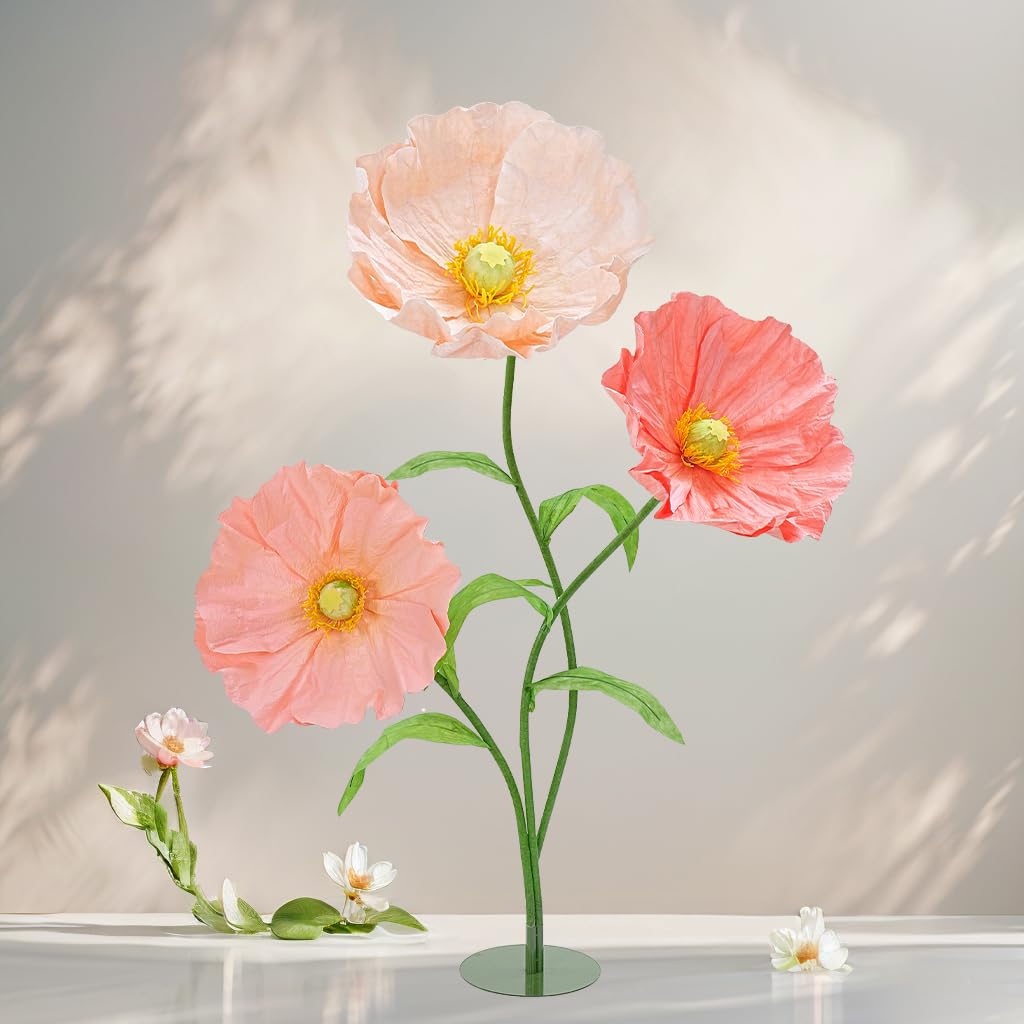 Photo 1 of LJIE-House Artificial Giant Flowers for Decoration with Stand - 5.6 FT Large 3D Paper Flower Big Florals for Easter Birthday Party Outdoors Event Backdrop Spring Decor (Set of 3)