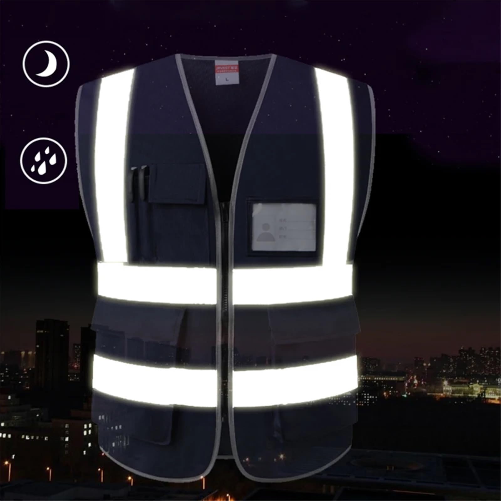 Giubbotto di Sicurezza Riflettente, Gilet da Lavoro, Protezione Notturna for Esterni con Strisce e Tasche(Mesh,L-Chest 113cm)
