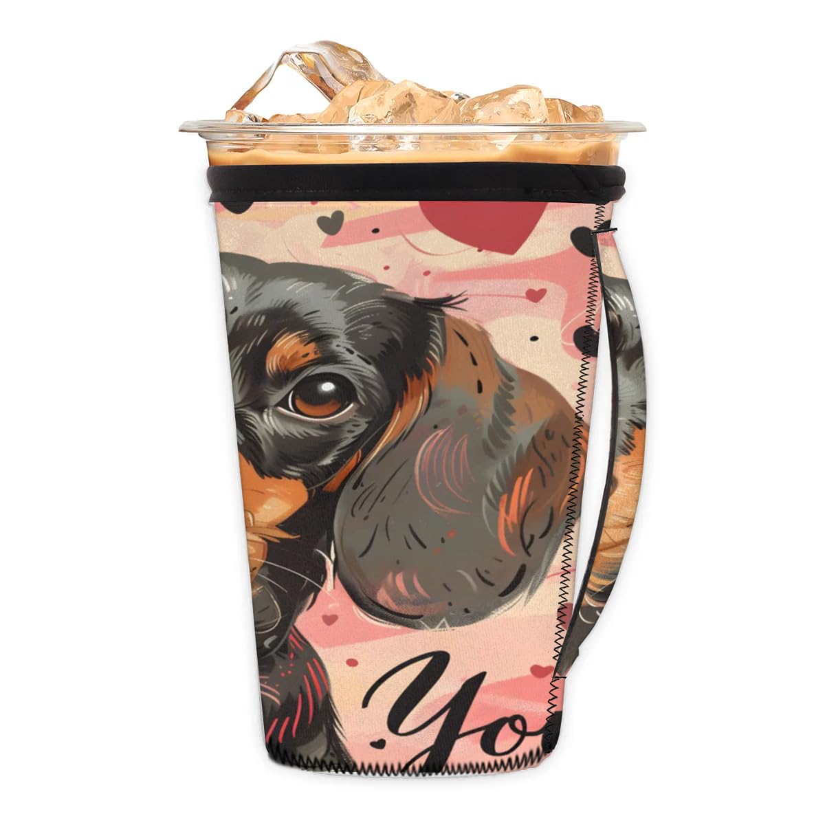 Dogs Love M Reusable Iced Insulator Coffee Sleeves Neoprene Insulated Sleeves With Handle Coffee Sleeves for Iced Coffee Cups Drinks