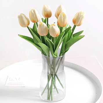 Tulip Artificial Flowers Bouquet Foam Fake Flowers for Home Room Decor Garden Wedding Decoration DIY Vase Gift Accessory10Pcs/Champagne