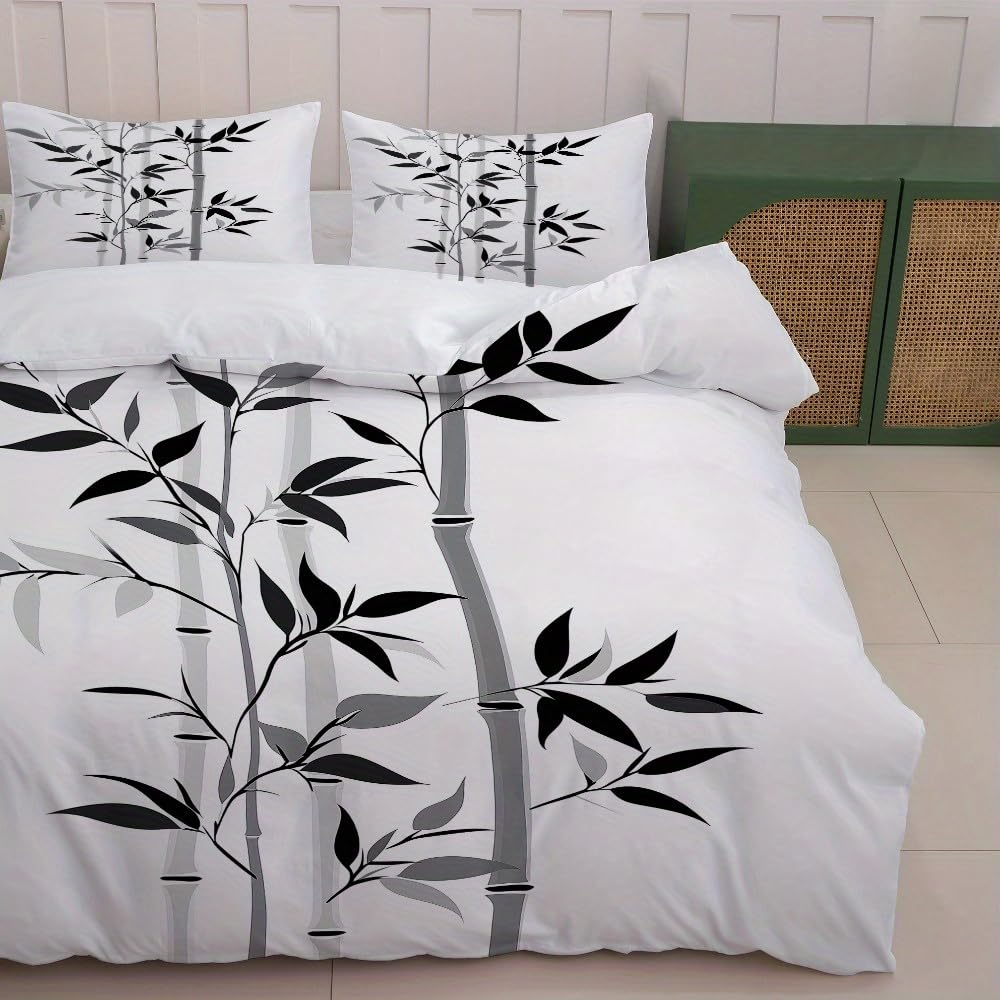 Ensemble de lit Blanc en Bambou 3 pièces style minimaliste contemporain 150x200cm