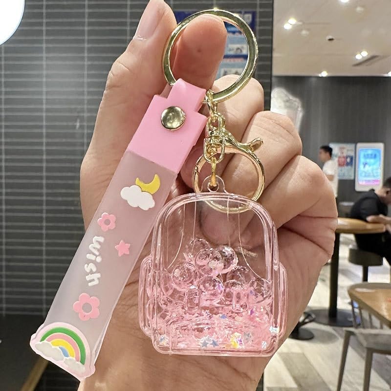 Cute Mini Backpack Keychain with Water Globe Effect and Decorative Strap. Mini Backpack Charm keychain-image-12