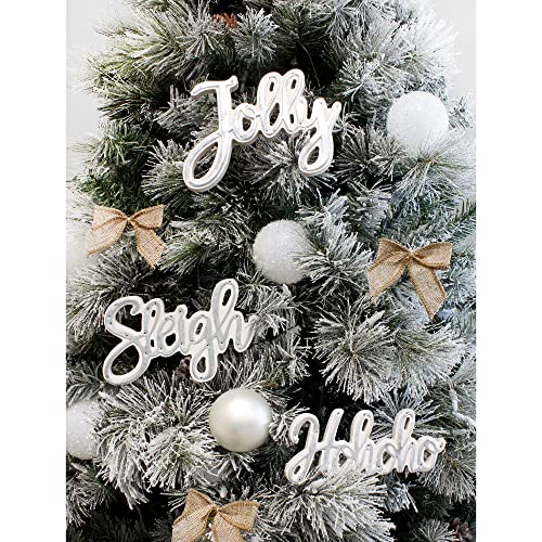 Auldhome Large Farmhouse Christmas Word Art Ornaments In Galvanized Rustic Tin Script With Jolly, Sleigh And Hohoho, (Set Of 3 7-Inch Signs) #TOP24
