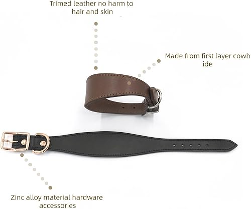 Miniatura 3 de Collar ancho de cuero para perro para galgo, Saluki, perro de ciervo afgano, lurcher, whippet, perro salchicha L (cuello de 14-17 pulgadas, 2.4
