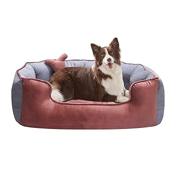 Hiputee Reversible Holland Velvet Bed for Dogs & Cats (XL, Peach-Grey)