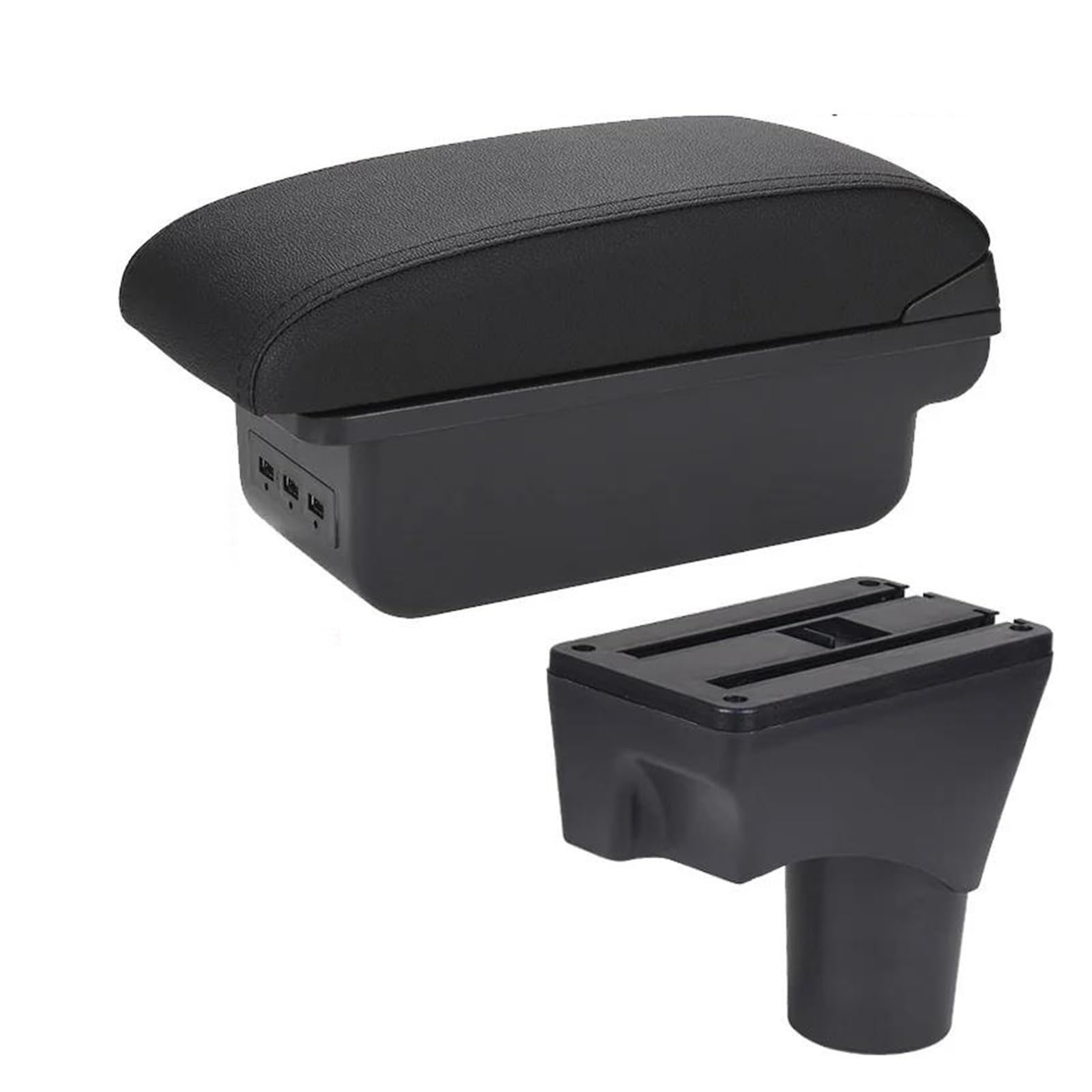 OTBEHUWJ Car Armrest Box Arm Storage Box For Nissan For Sunny For March For Micra K13 2010-2018 2019 2020 2021 2022(Black line 3USB)