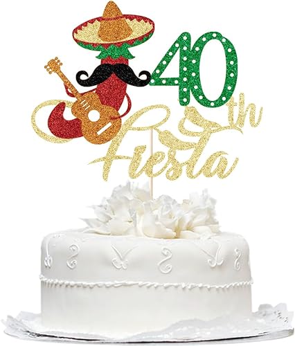 Decoración para tartas de fiesta de 40 cumpleaños, fiesta de cumpleaños 40, suministros para pastel de chile con purpurina, fabulosos cuarenta