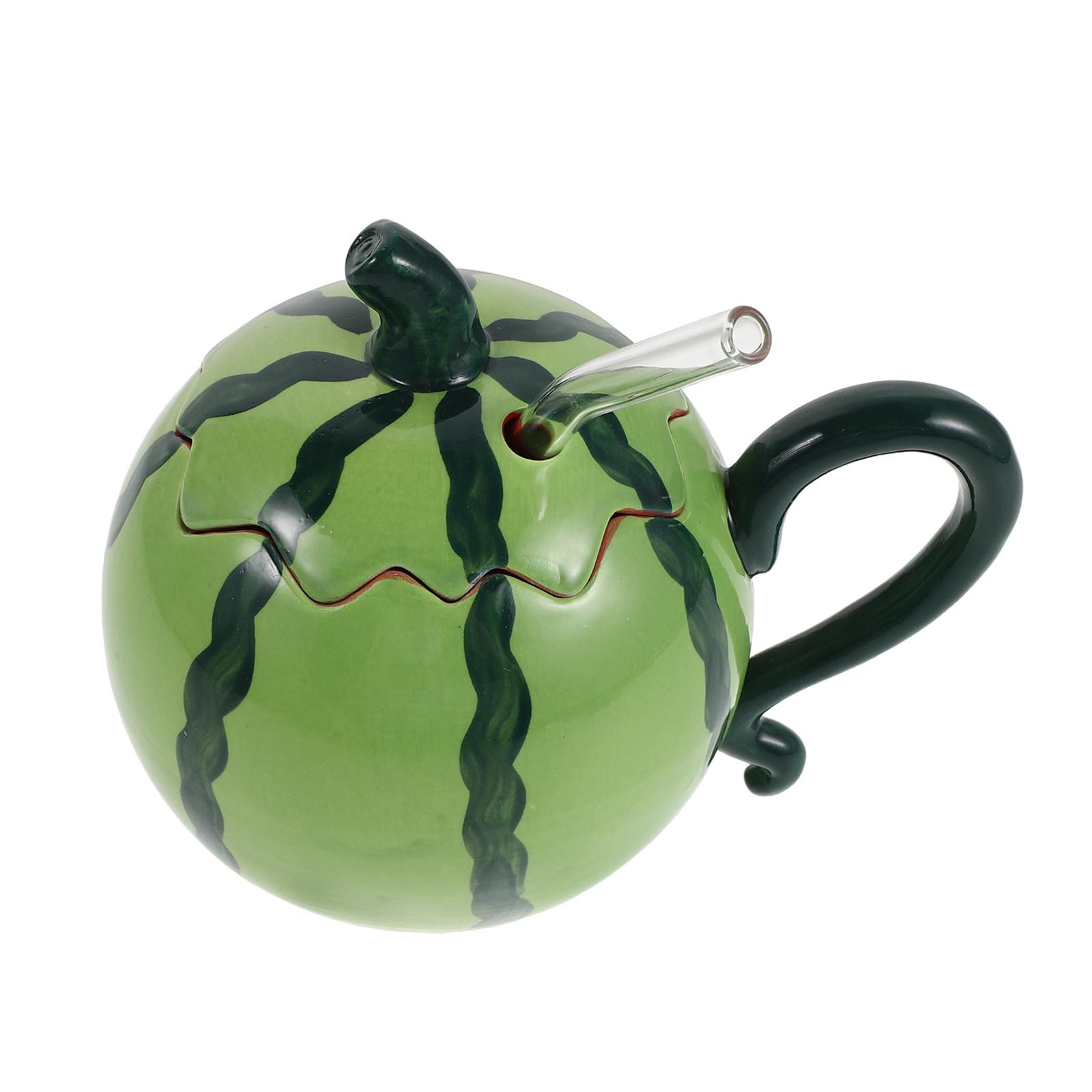 VALICLUD Keramik Wassermelonenbecher mit Deckel und Strohhalm 500ml