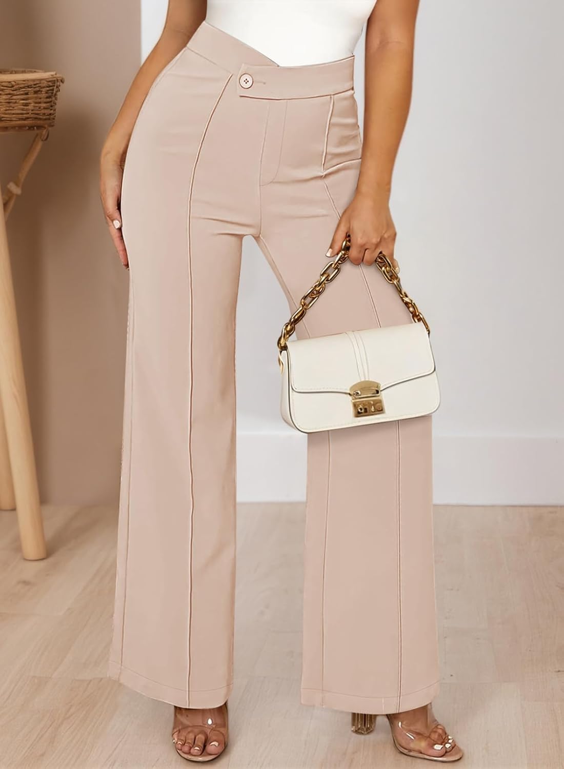 Pink Queen Womens Crossover Dressy Pants Business Casual Work Pants High Waist Pull On Trousers Office Slack - Image 4