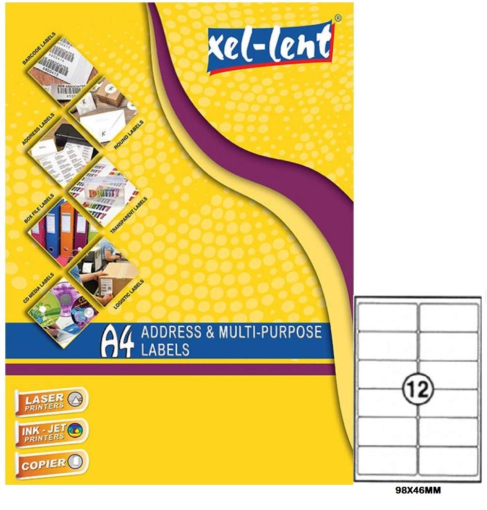 DELightXEL-LENT LASER & INKJET A4 LABELS(ROUND CORNER) #12(98MMX46MM)100SHEETS/PKT -LFL00068