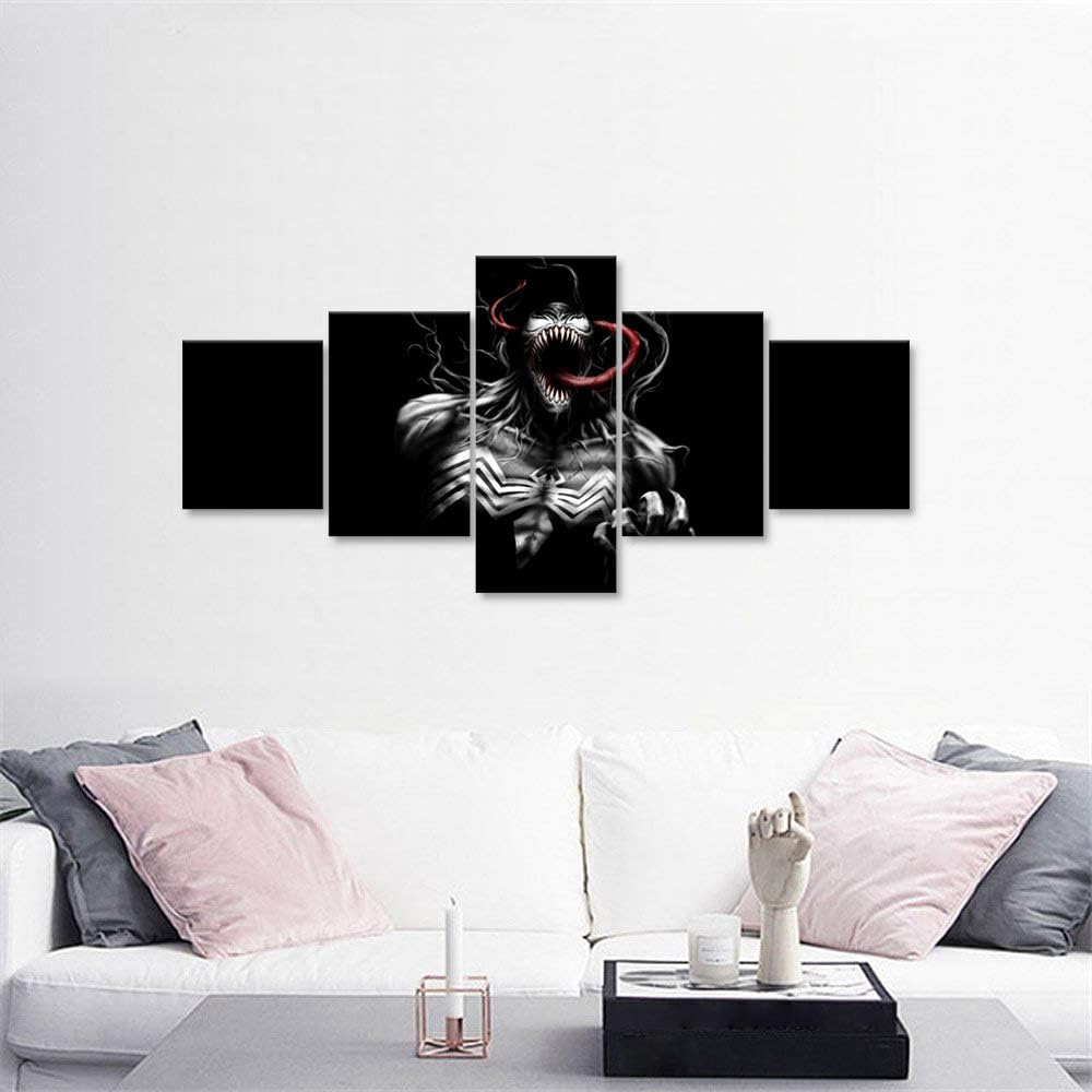 Modern Home Decor Venom Canvas Wall Art Venom Movie Fans Gift Giclee Artwork HD Print 5 Panels Venom Art Print for Living Room Bedroom Kitchen Stretched and Framed Easy to Hang-50 Wx24 H