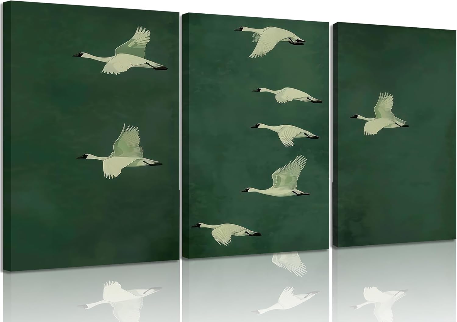 JYYOKYFG Japanese Flying Crane Canvas Wall Art Green White Nature Bird Canvas Prints Vintage Rustic Animal Poster Set for Living Room Bedroom Office Home Decor 12x16in Ready to Hang 3Pcs