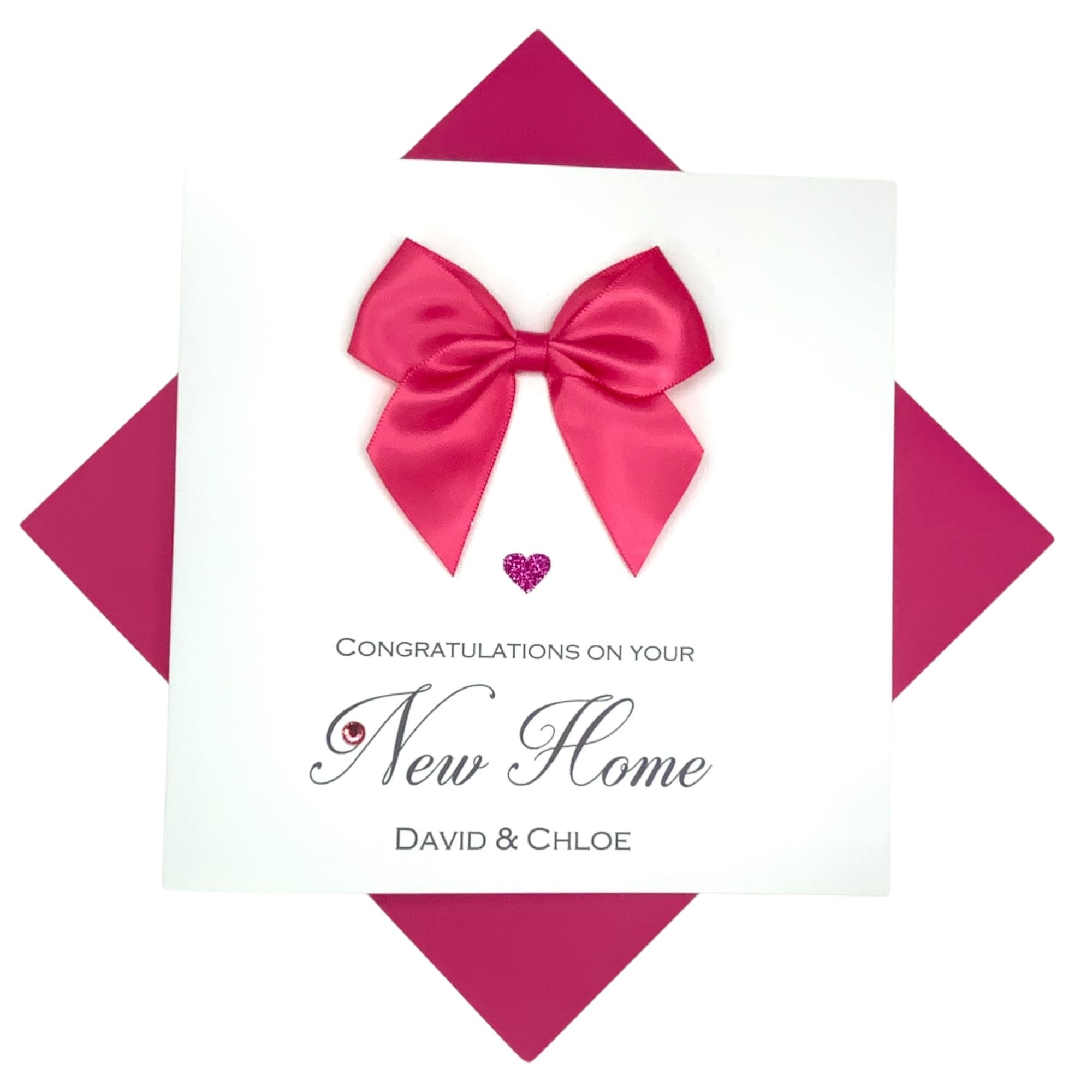New Home Card Greeting Card, Personalised Gift for Couple Family Congratulations House Warming - Various Designs - 18 Colours (Regal Bow)