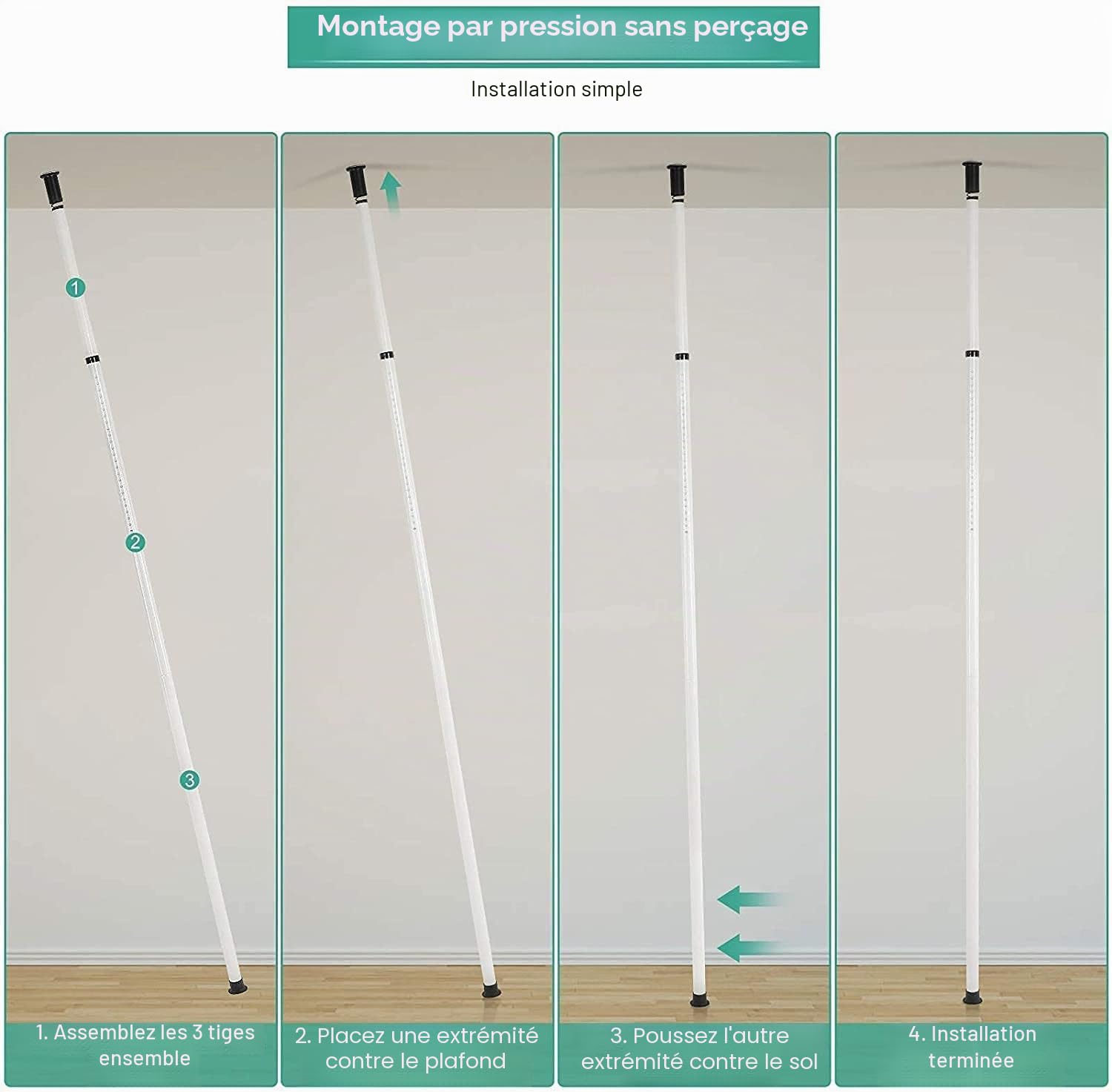 DIY Portant à vêtements Portable et très résistant, Porte-Manteau télescopique Organisateur de penderie de penderie Mobile Tringle et Barres en Acier Inoxydable, 3 Poles 4