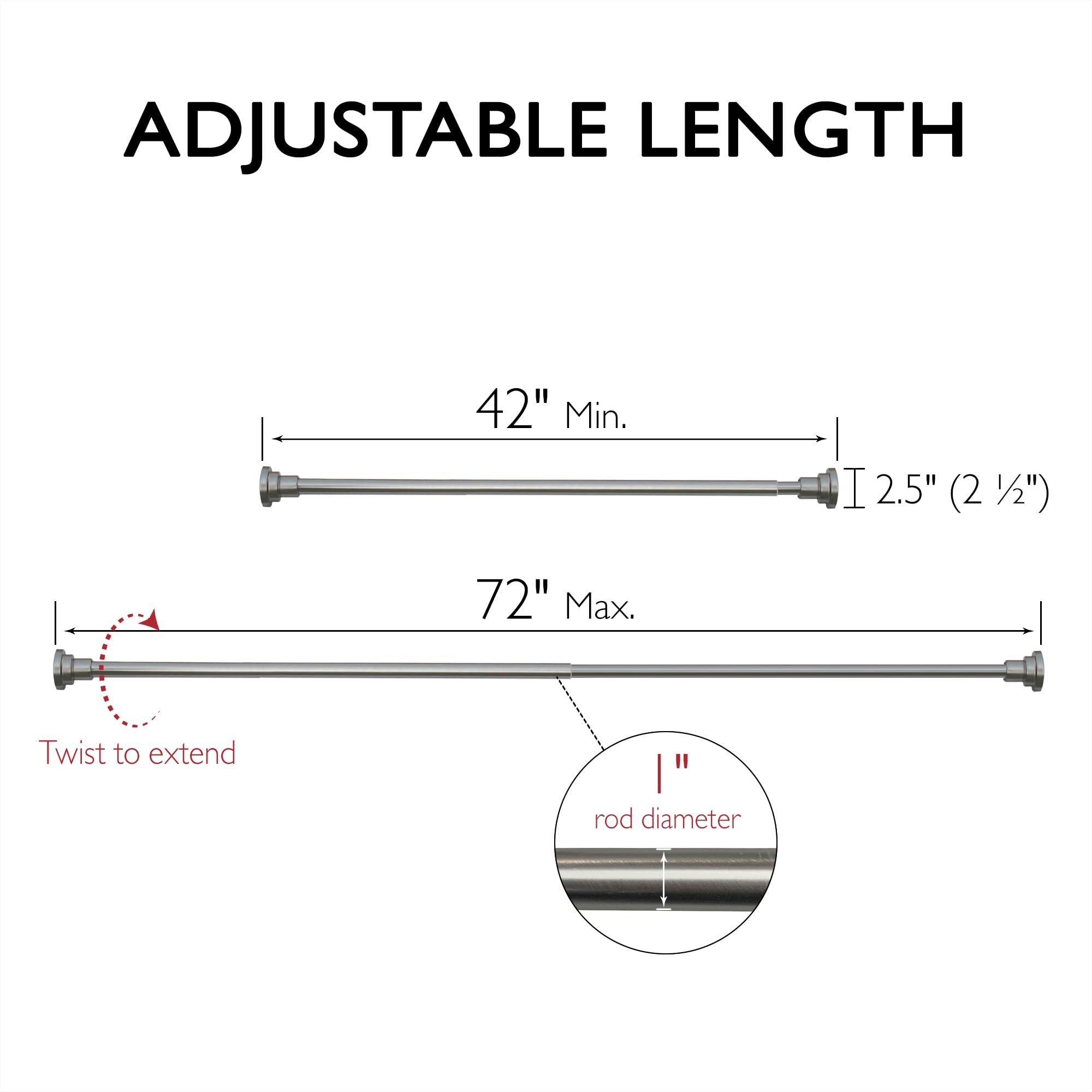 Condition photo showing As Is for design house 560912 classic adjustable 42 to 72-inch shower rod for bathroom in satin nickel