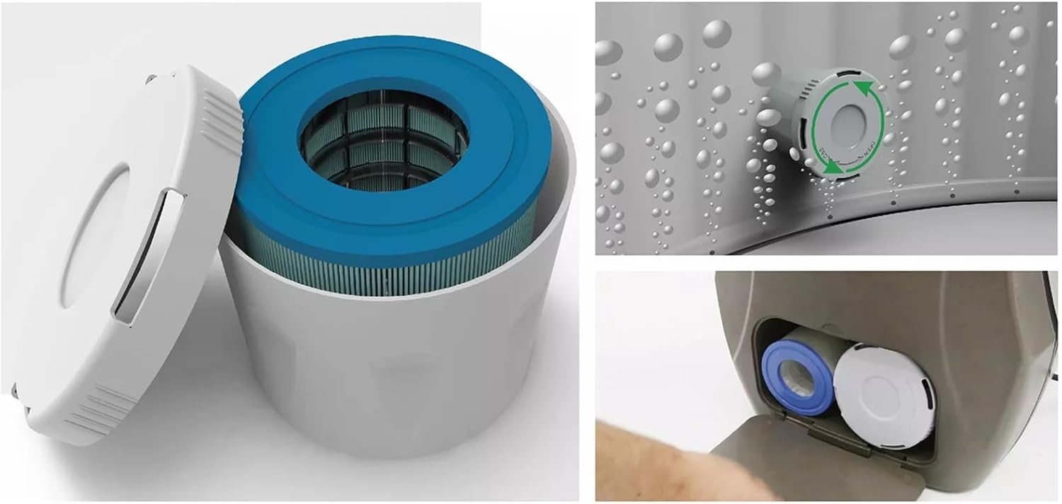 Close-up of the spa filter cartridge and housing