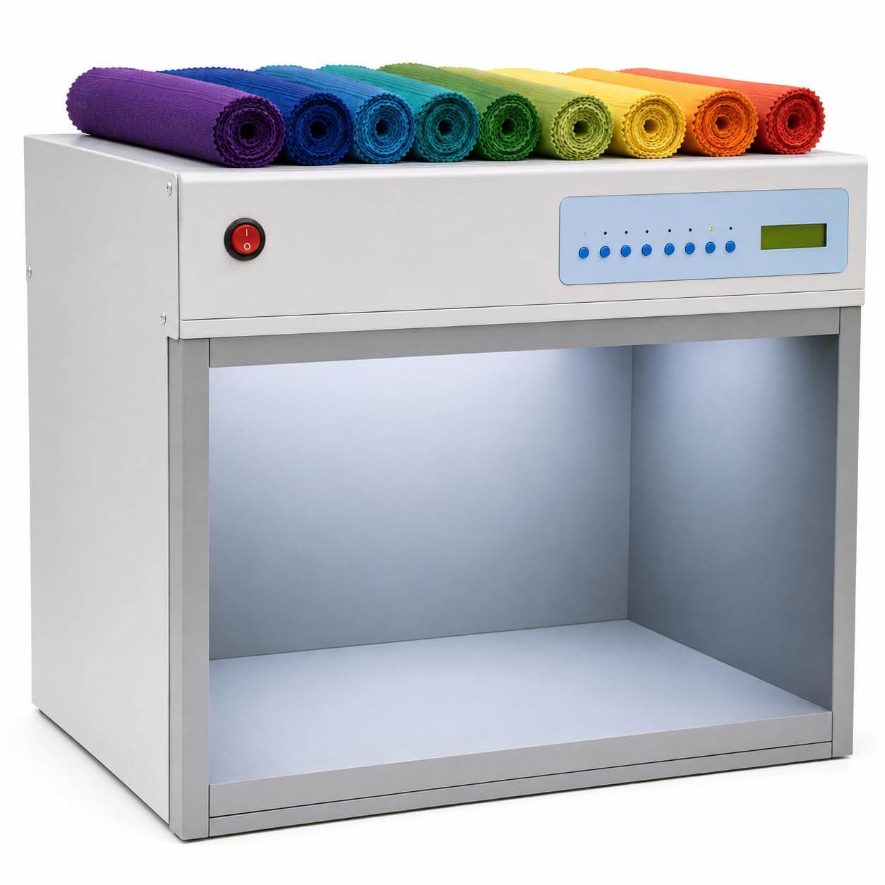 Armoire assortie pour impression textile, quatre sources de lumière, luminosité réglable, idéale pour une évaluation précise des couleurs dans la production de tissu