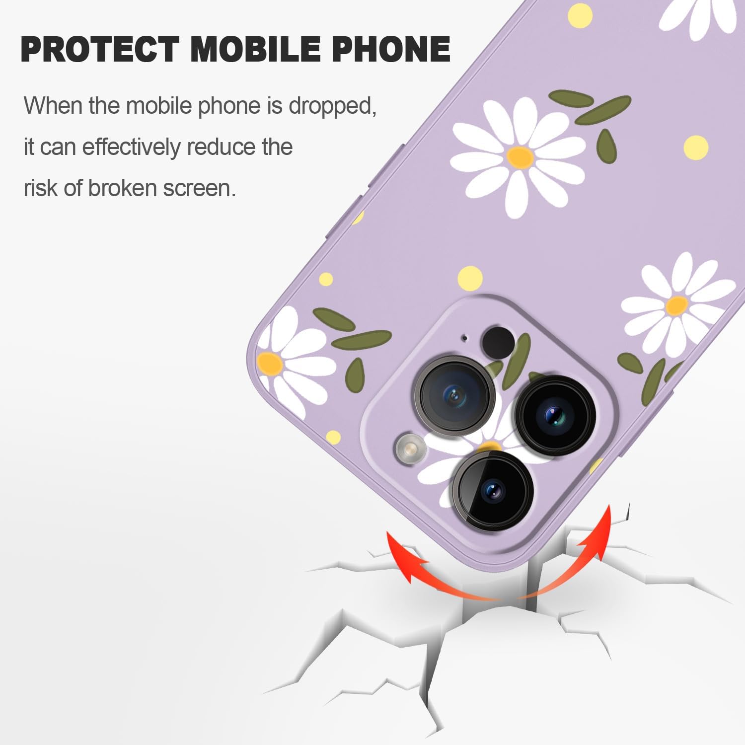 LEECG for iPhone 15 Pro Case, Side Flowers Pattern Design Slim Soft Protector Phone Cover for iPhone 15 Pro, Daisy Purple image 4