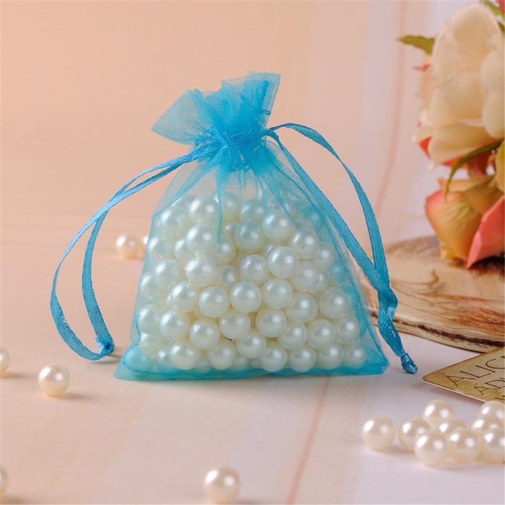 Lot de 140 sachets en organza 20 x 30 cm – Sacs cadeaux avec cordon de serrage - Petits sachets en organza à remplir - Sachets de lavande - Sacs cadeaux pour mariage, fête et Noël (bleu lac)