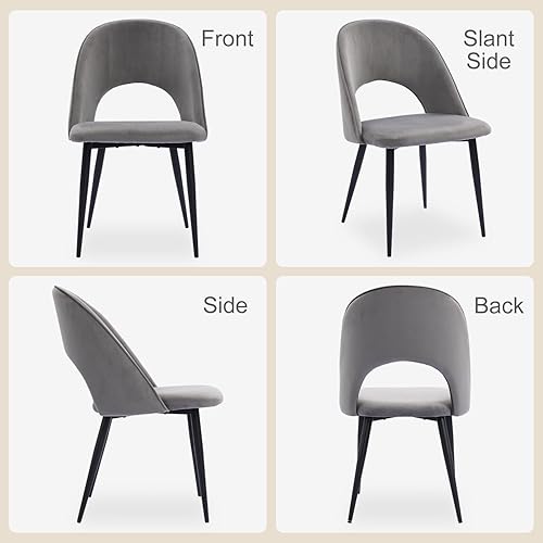 Miniatura 6 de Juego de 4 sillas de comedor, sillas de comedor tapizadas de terciopelo de madera, silla de cocina moderna minimalista con respaldo curvado