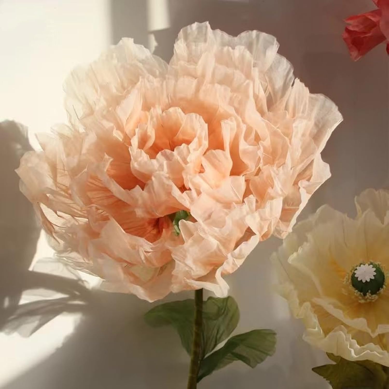 6.56 Ft Large Electric Auto-Open Organza Flower Decorations with Light, Giant Floral for Wedding Birthday Valentine's Day Home Party Banquet Backdrop Decor Shop Window Display
