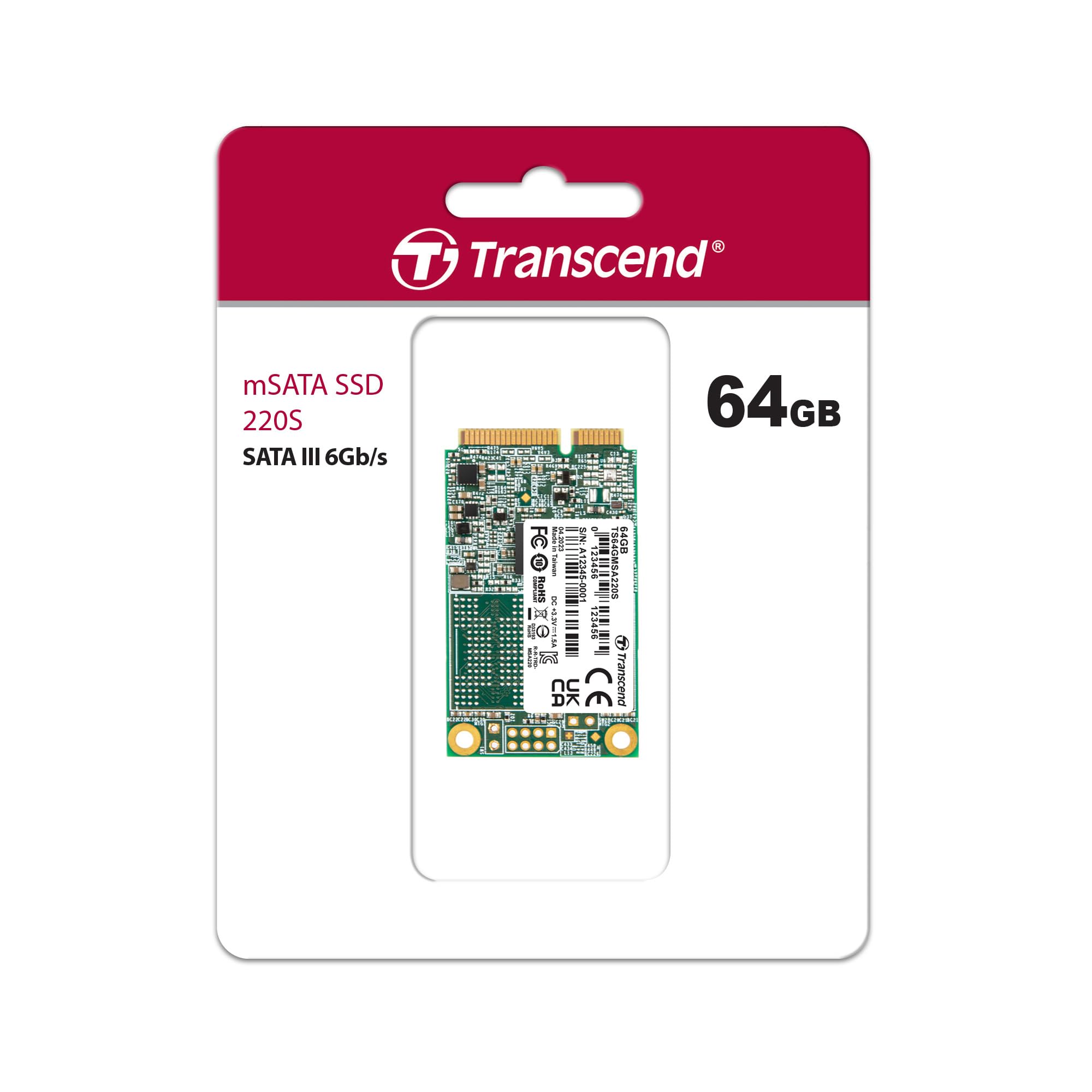 Transcend SSD 64 GB MSA220S mSATA 3D NAND, SATA3