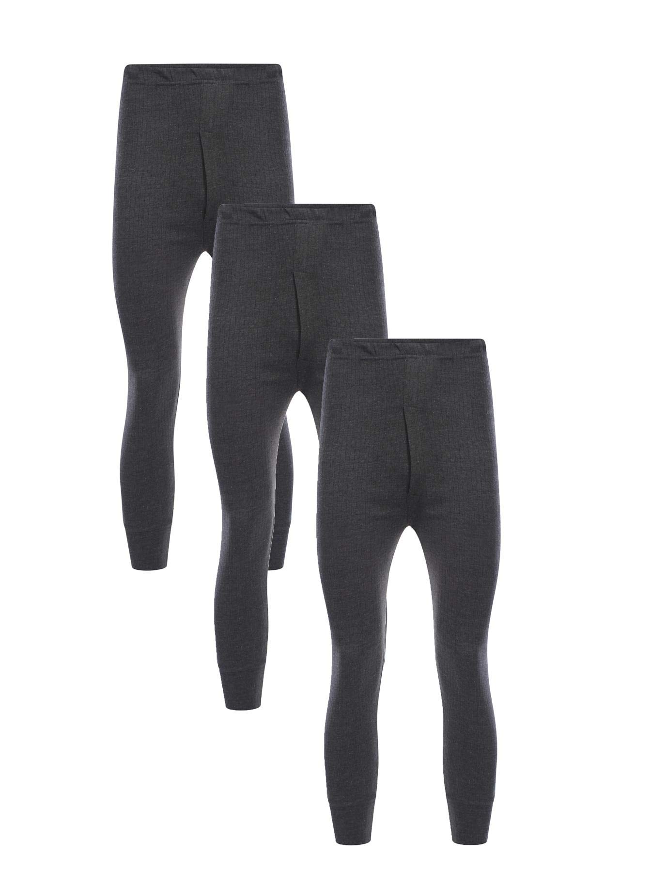 Sock Stack Men's Charcoal Pack Of 3 Thermal Long Johns Winter Baselayer Pants Thermals Warm Underwear, X Large