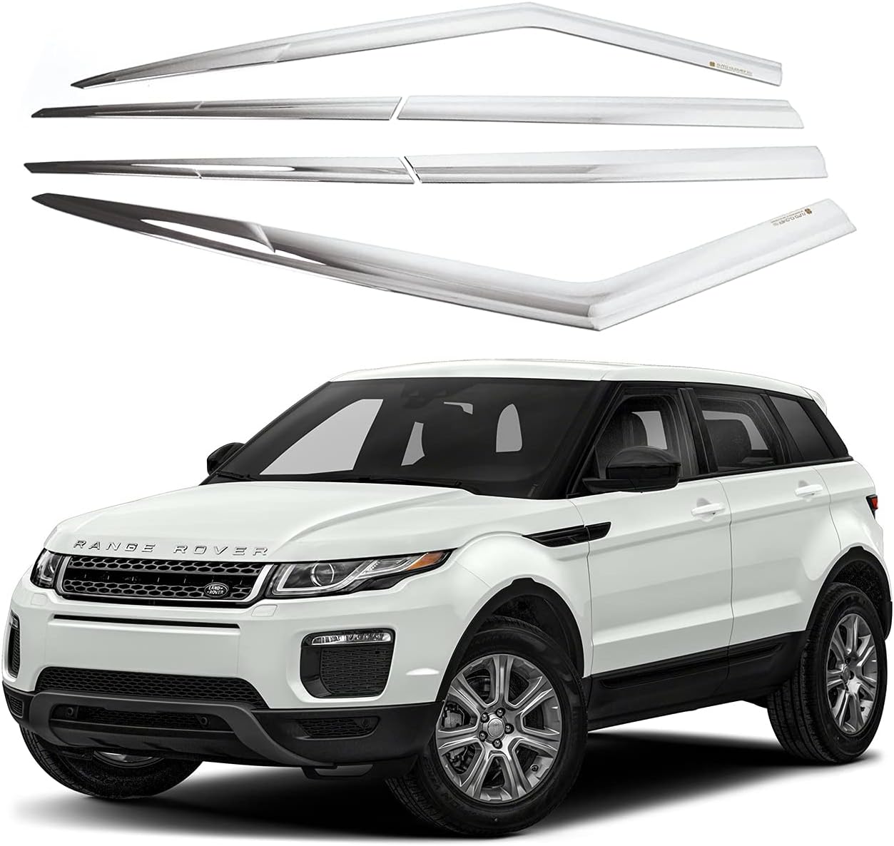 AUTOCLOVER Tape-On Rain Guards Window Visors 6 Pcs Set for Land Rover Range Rover Evoque 2012 2013 2014 2015 2016 2017 2018 2019 / Window Deflectors, Out-Channel Vent Shades (Chrome)