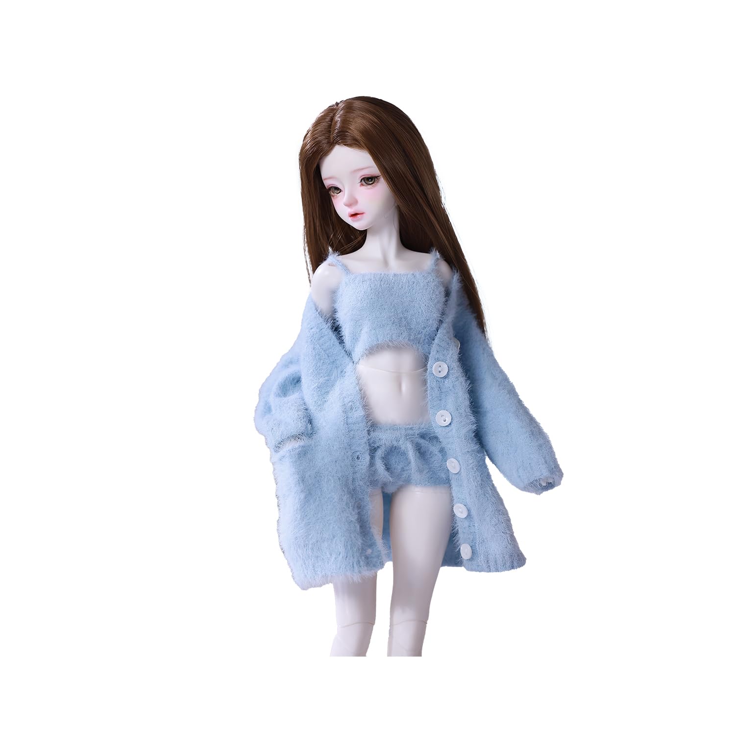Oueneifs Doll Clothes Set for BJD, Resin Toy Accessories Cardigan+ Vest+ Pants (Blue, for 1/3 BJD)