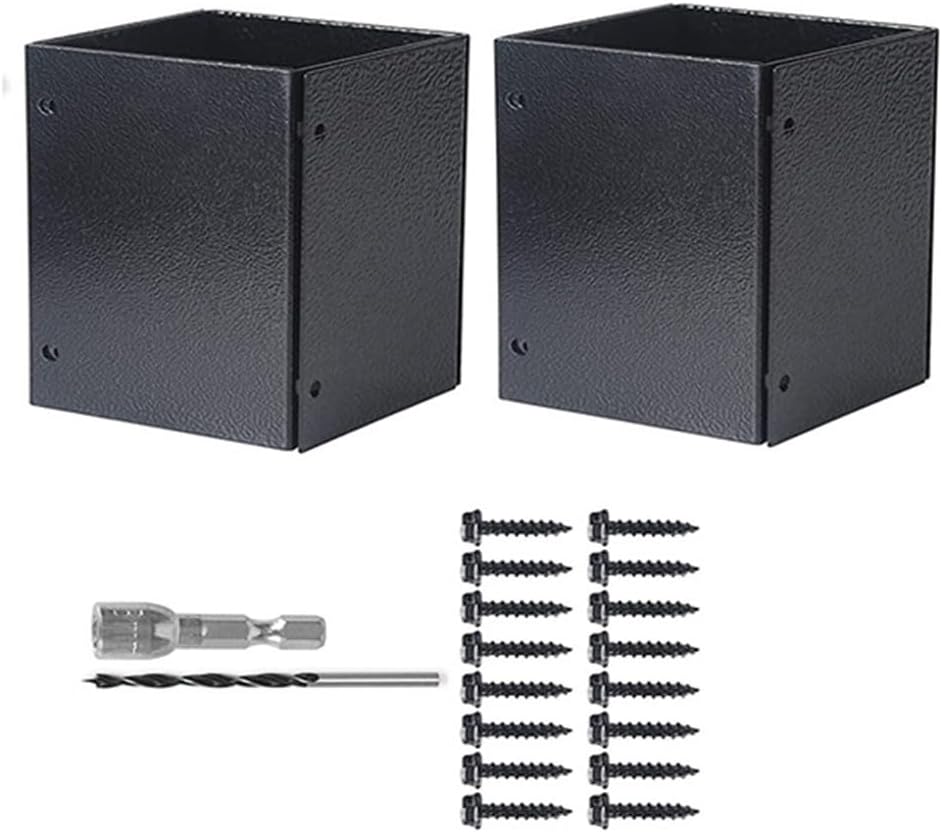 Adjustable Metal Post Protectors for Mailboxes, Fences, Swings, Deck Railings and Wooden Houses - Black, 4-Piece Set with Screws and Drill Bits