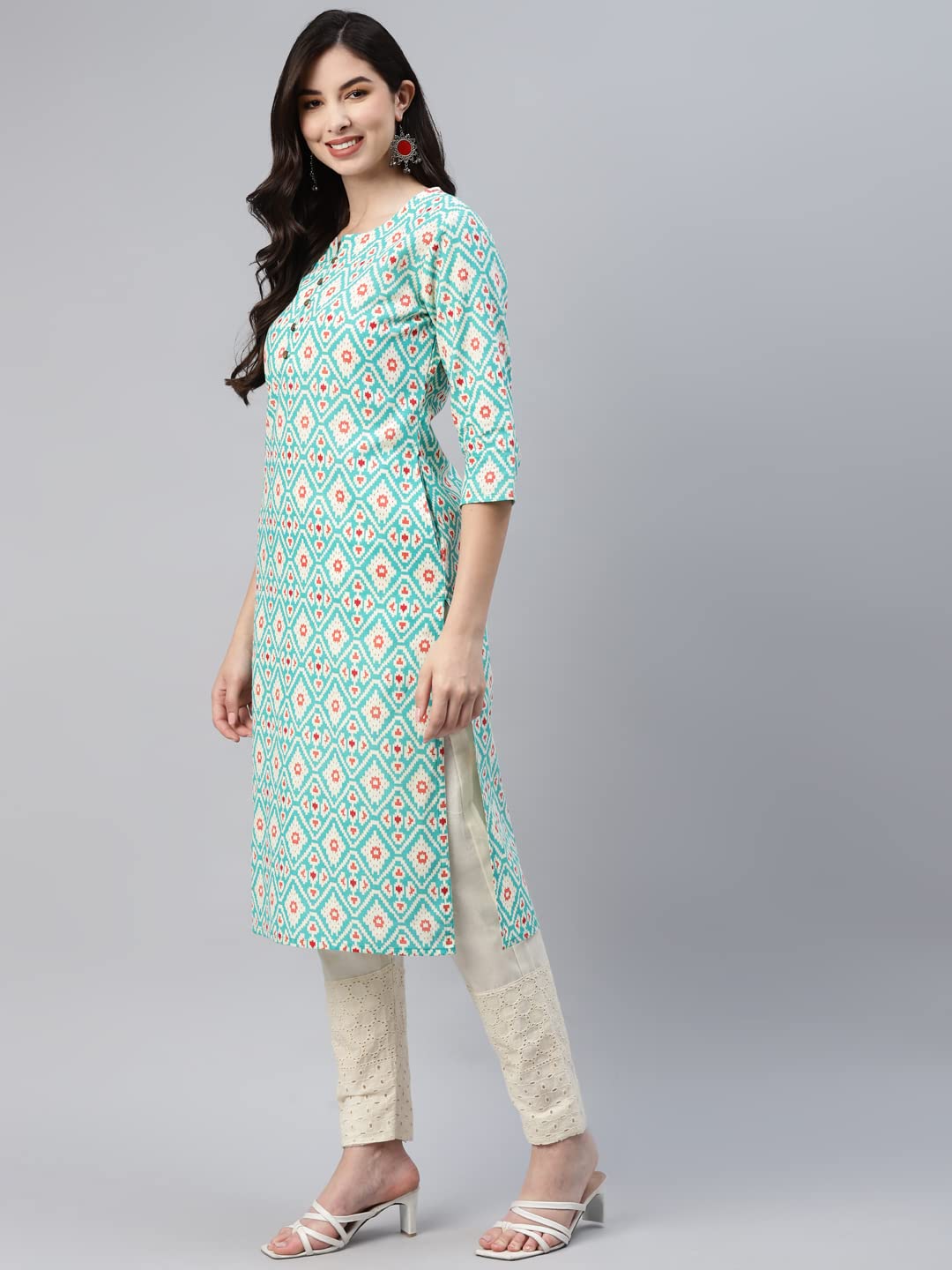 Aarika Women's Cotton Regular Tunic Shirt (Kurti-W-Nm-A-110_Firozi_Xxl)