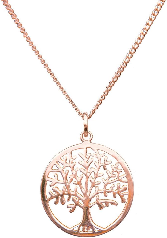 ANTOMUS® 18K ROSE GOLD VERMEIL SILVER TREE OF LIFE YGGDRASIL ADJUSTABLE NECKLACE Diamond Cut Curb 50(1.75mm Gauge)"THREE CHAINS IN ONE"