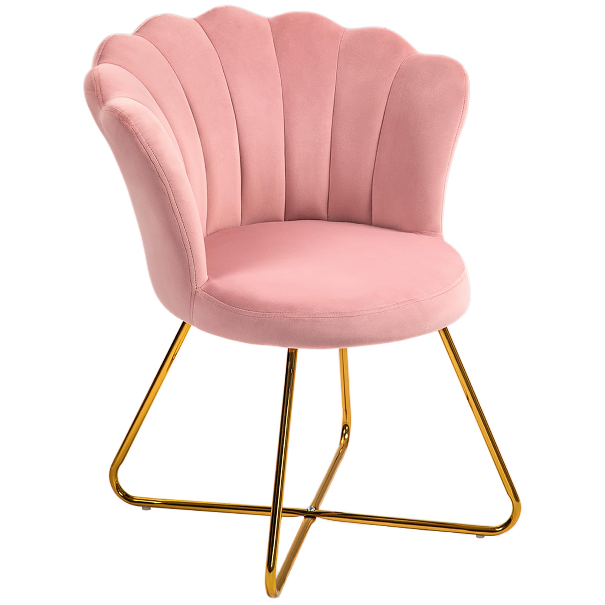HOMCOM Accent Chair - Velvet Armchair With Lotus Backrest - Steel Legs - Pink/Grey - Pink  | TJ Hughes Grey