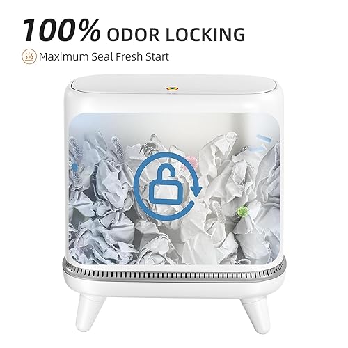 Miniatura 4 de Basurero de baño con tapa, bote de basura pequeño de absorción al vacío de 3.2 galones, tapa superior a presión con patas, cesta de basura