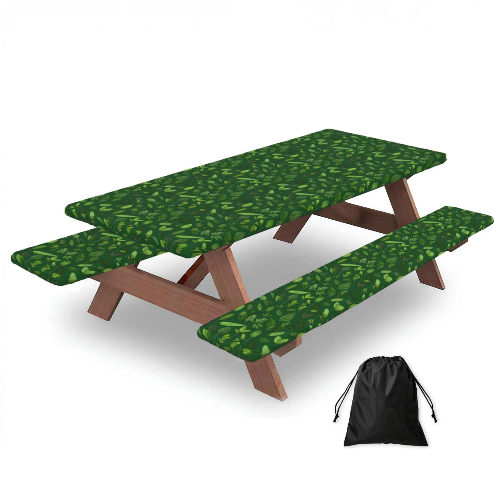 AYYQWE Herb Plant Leaves Print Picnic Table Bench Cover Outdoor Garden Party Decor Daily Accessory Gift