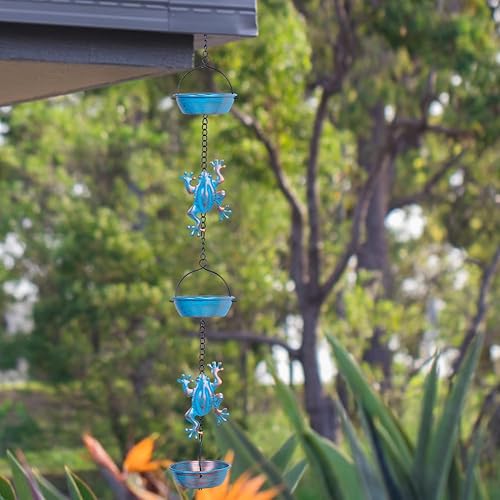 Miniatura 4 de giole Cadena de lluvia, cadenas de lluvia de rana de 11.4 pies con 12 tazas, cadenas de lluvia de bajante de repuesto funcionales y decorativas para