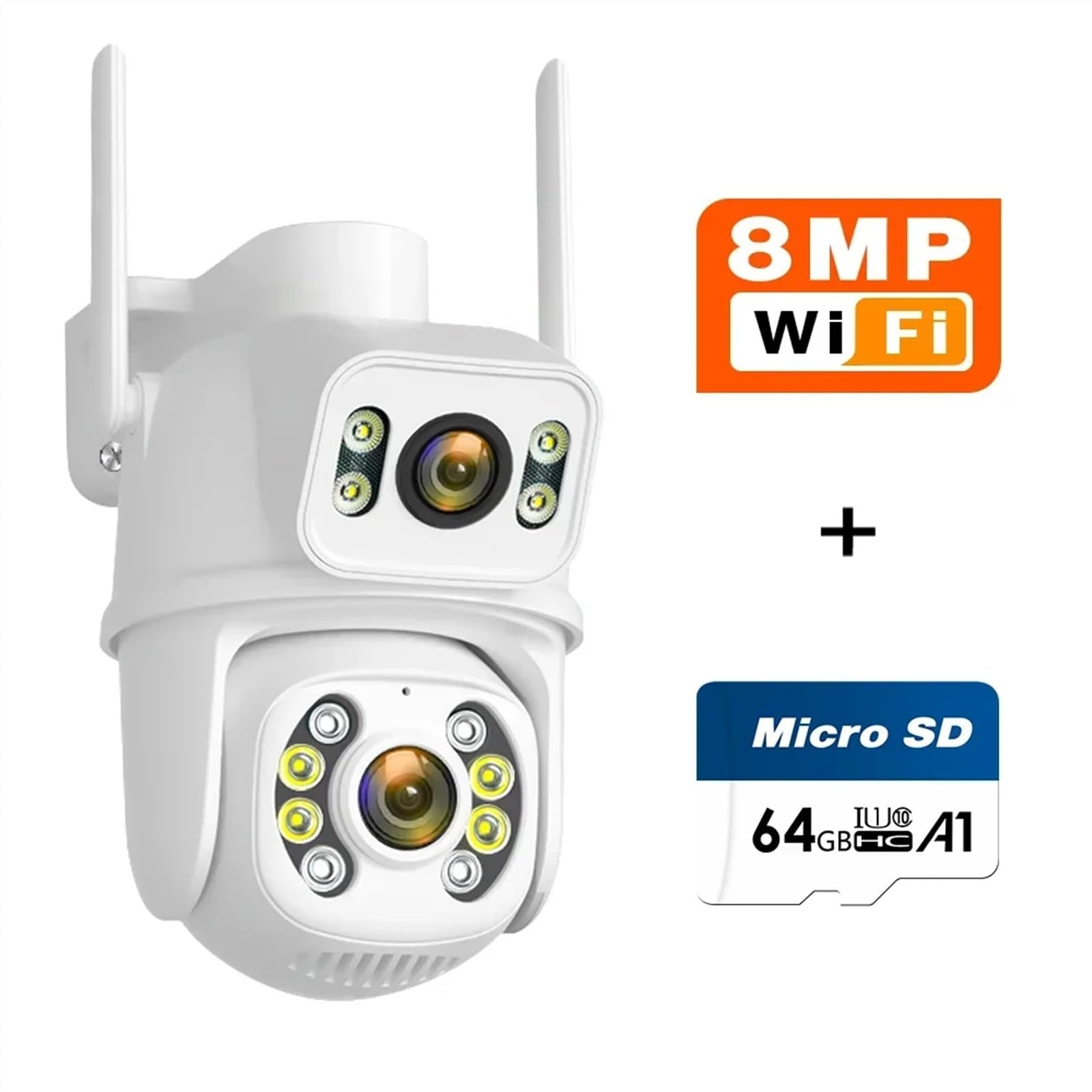 Caméra de sécurité, Caméra de Surveillance sans Fil 8MP 6MP, détection Humaine, Vision Nocturne Couleur, Double Objectif, écran, Protection sécurité, étanche(8MP Add 64G Card)