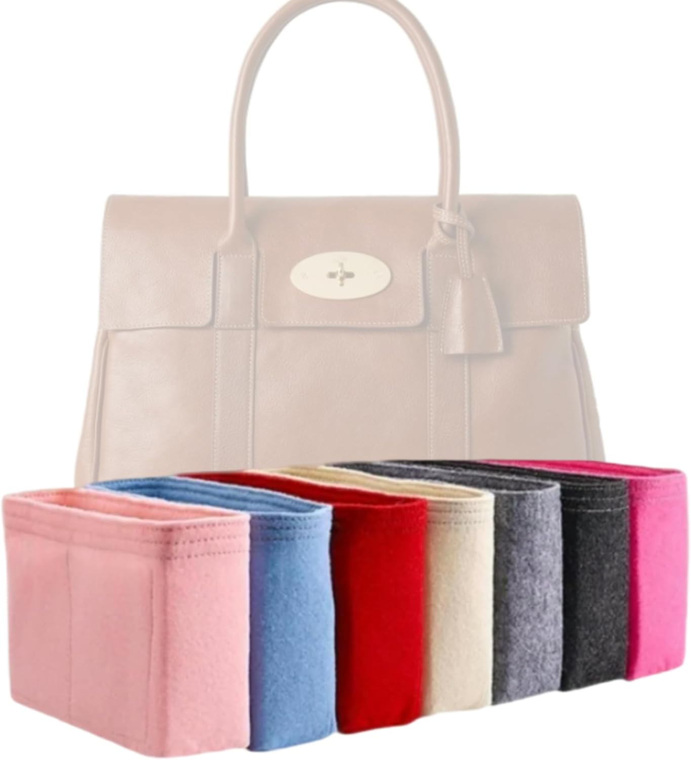 Xoppia Bag Organiser compatible with Mulberry Bayswater Handbag. Felt Insert Liner for Women Tote. (Black, Style A)