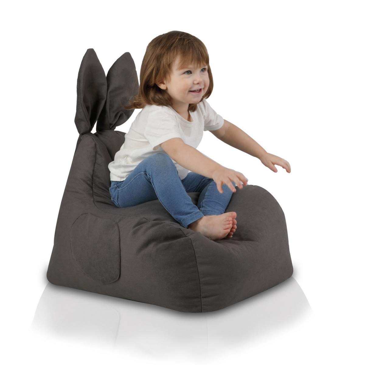 Ecopuf Bunny S | Kindersitzsack - Original Kaninchen-Design - Komplett Abziehbarer Sitzsack Aus Weichem Mikrofaser - Sitzsack Mit Aufbewahrungstasche